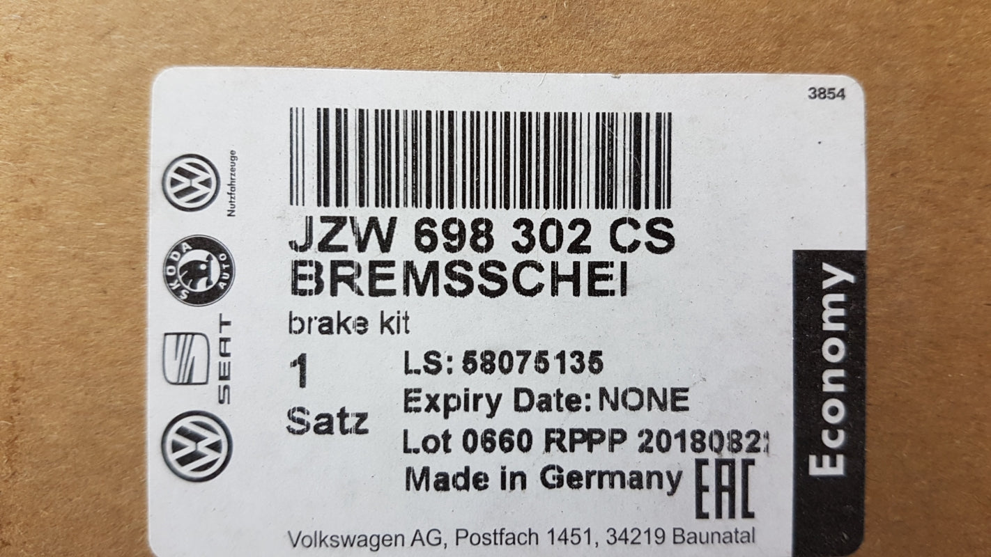 Original VW Golf Caddy SKODA Octavia SEAT Leon Bremsensatz vorne JZW698302CS