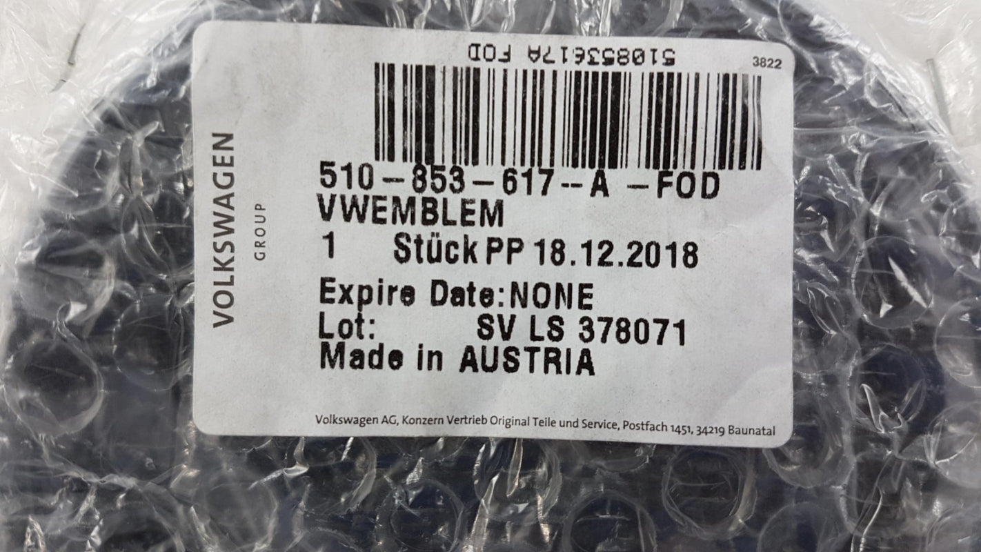 Original OE Volkswagen Emblem Logo 510853617AFOD