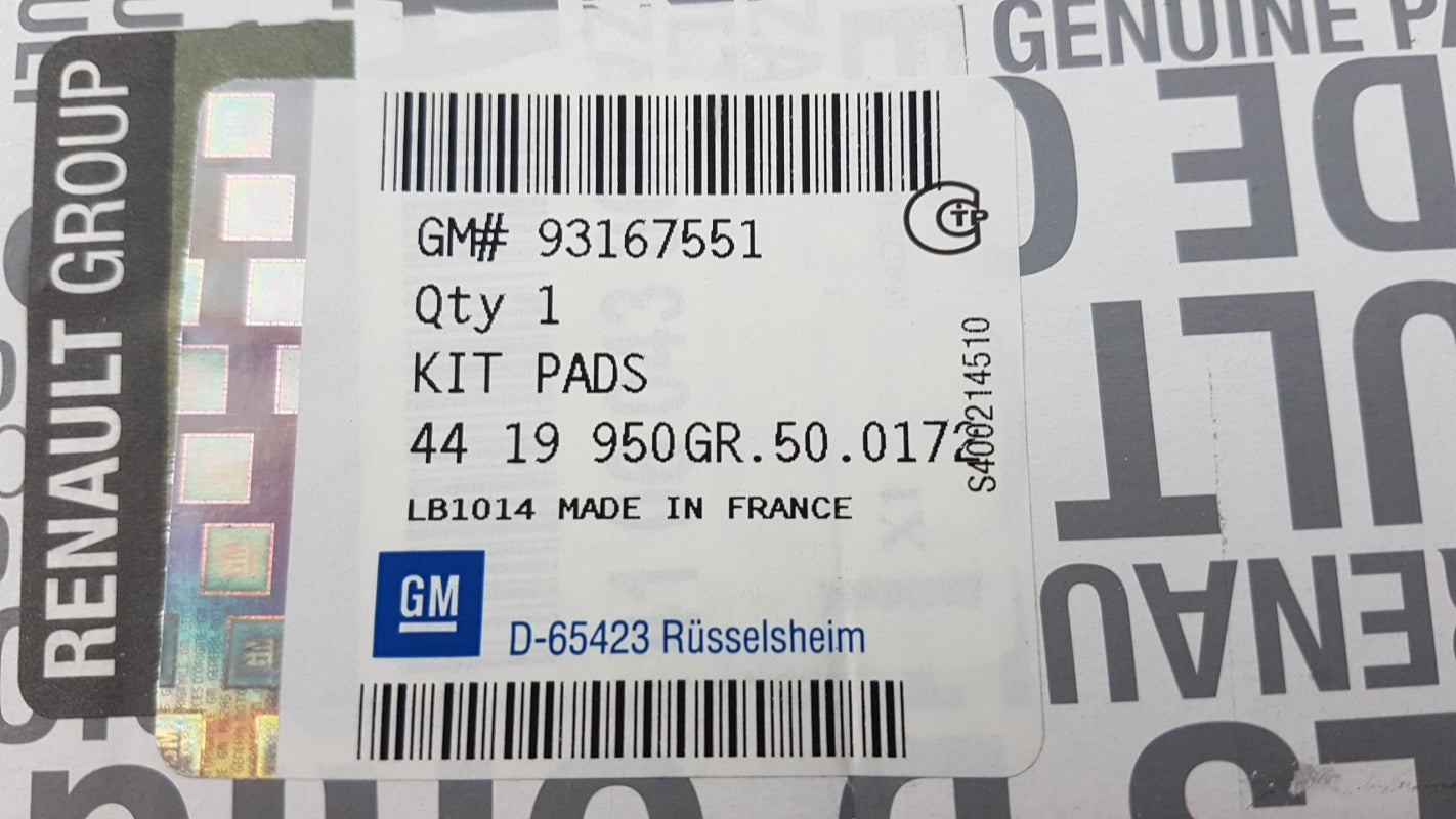 Original OE OPEL Bremsbeläge 93167551