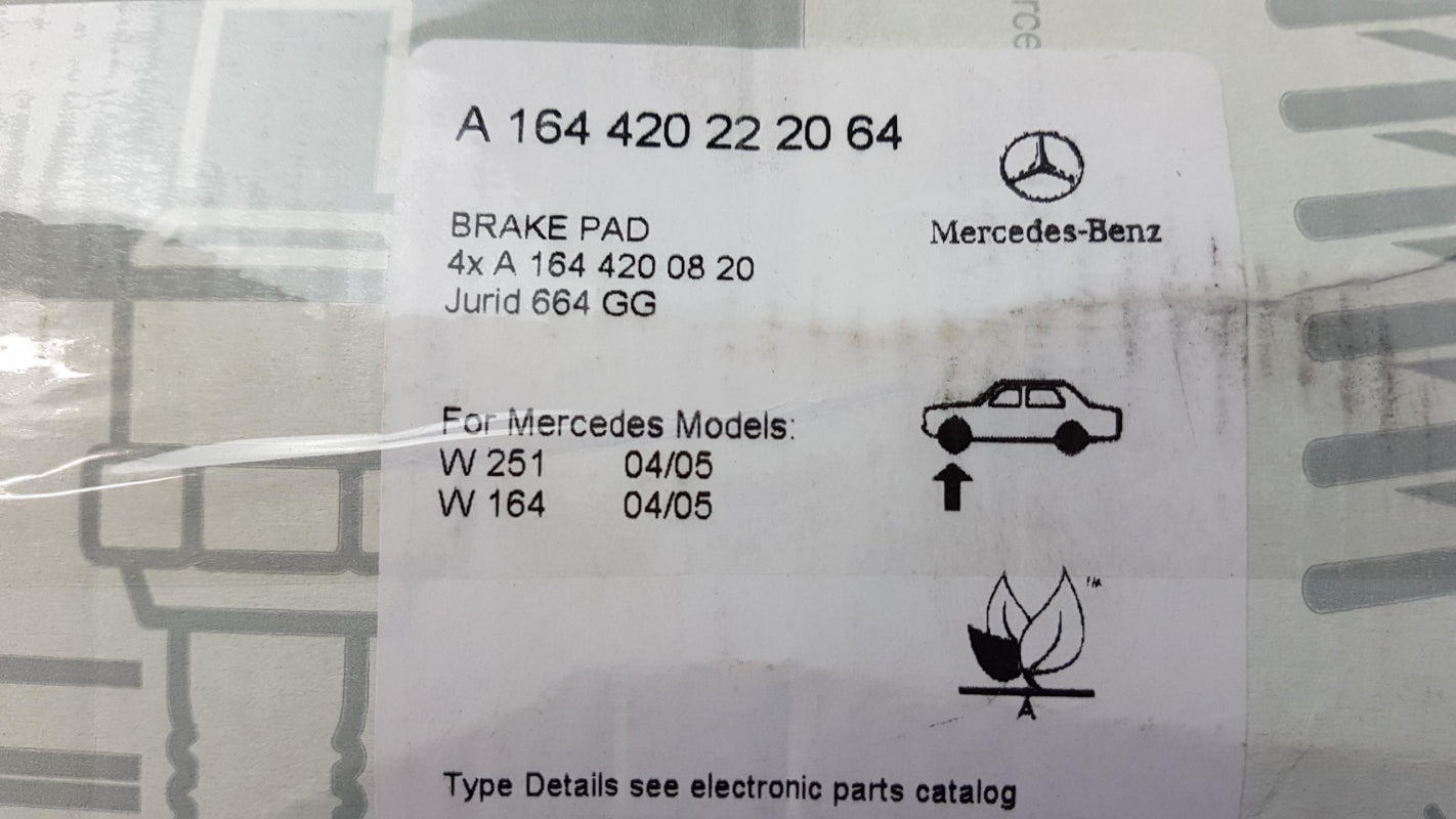 Original MERCEDES-BENZ W251 W164 Bremsbeläge Vorne A164420222064