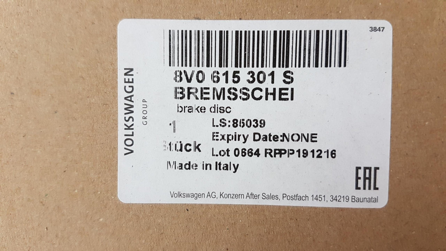 Original AUDI RS3 (8V) 2015> Bremsscheibe belüftet Gelocht Vorne 8V0615301S