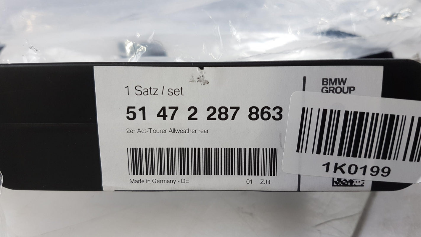 Original BMW 2' F46 GranTourer Fussmatten Allwetter Hinten Anthrazit 51472287863
