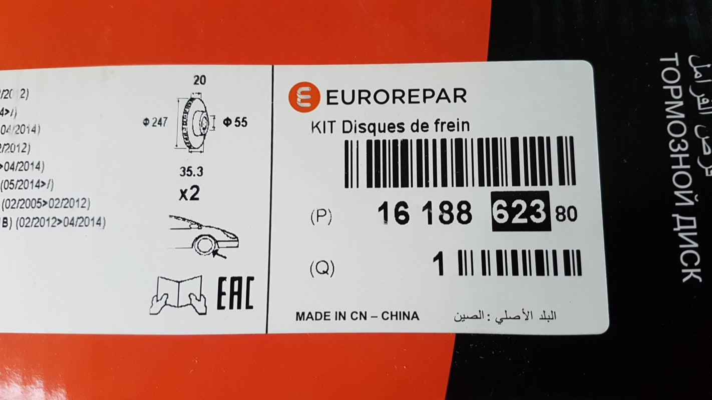 EUROREPAR für PEUGEOT CITROEN TOYOTA Bremsscheibensatz 2 Stück Vorne 1618862380