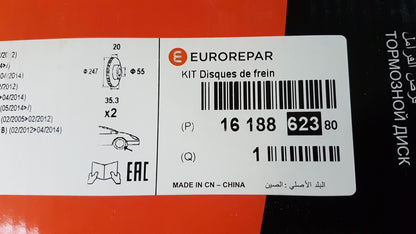 EUROREPAR für PEUGEOT CITROEN TOYOTA Bremsscheibensatz 2 Stück Vorne 1618862380