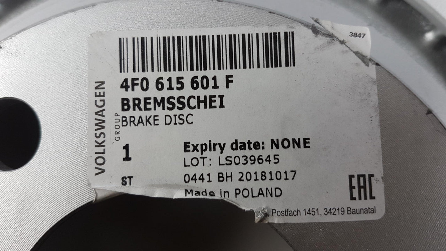 Original AUDI A6 (C6) '04-'11 Bremsscheibe (1 stück) belüftet hinten 4F0615601F