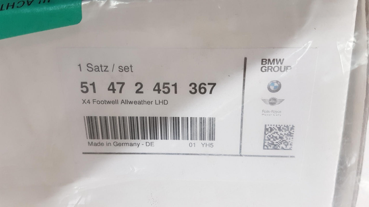Original BMW X4 G02 F98 M Allwetter Fussmatten Gummimatten Vorne 51472451367