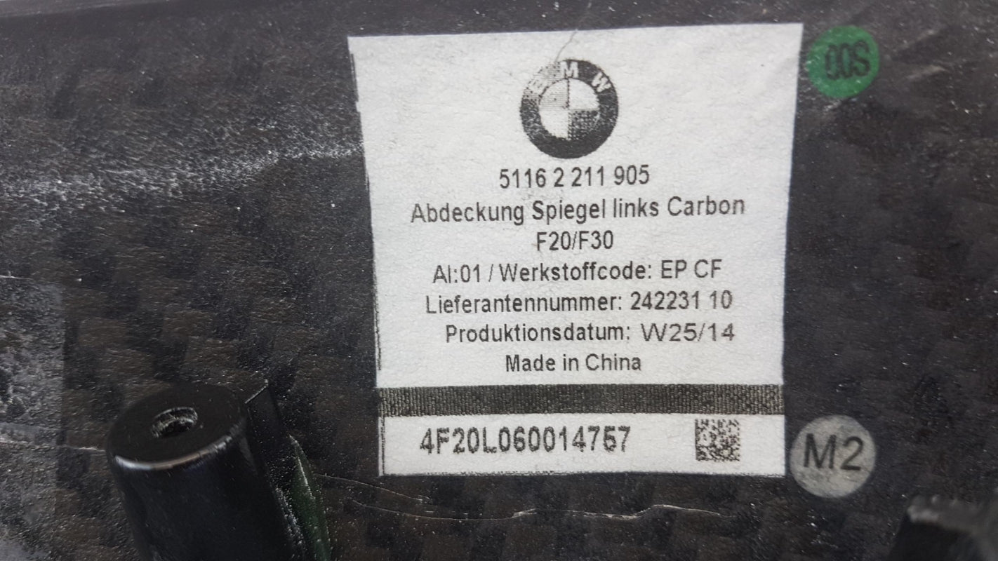 Original BMW 1' 2' 3' Außenspiegelkappe M Performance Carbon Links 51162211905