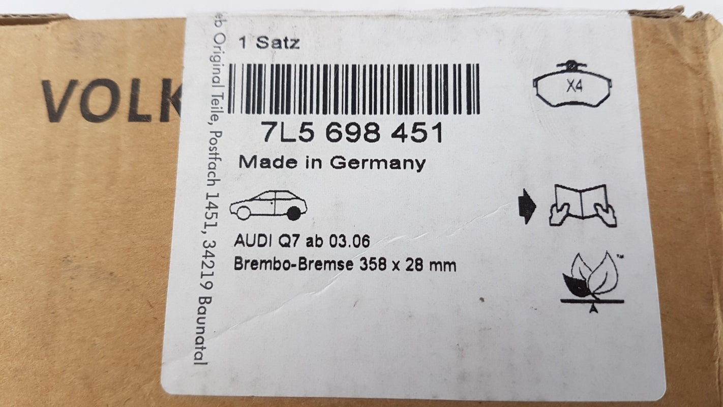 Original AUDI Q7 Bremsbeläge Scheibenbremse Bremsklötze hinten 7L5698451
