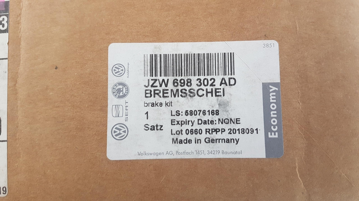Original OE Volkswagen Bremsensatz 2 Bremsscheiben + 4 Bremsbeläge JZW698302AD