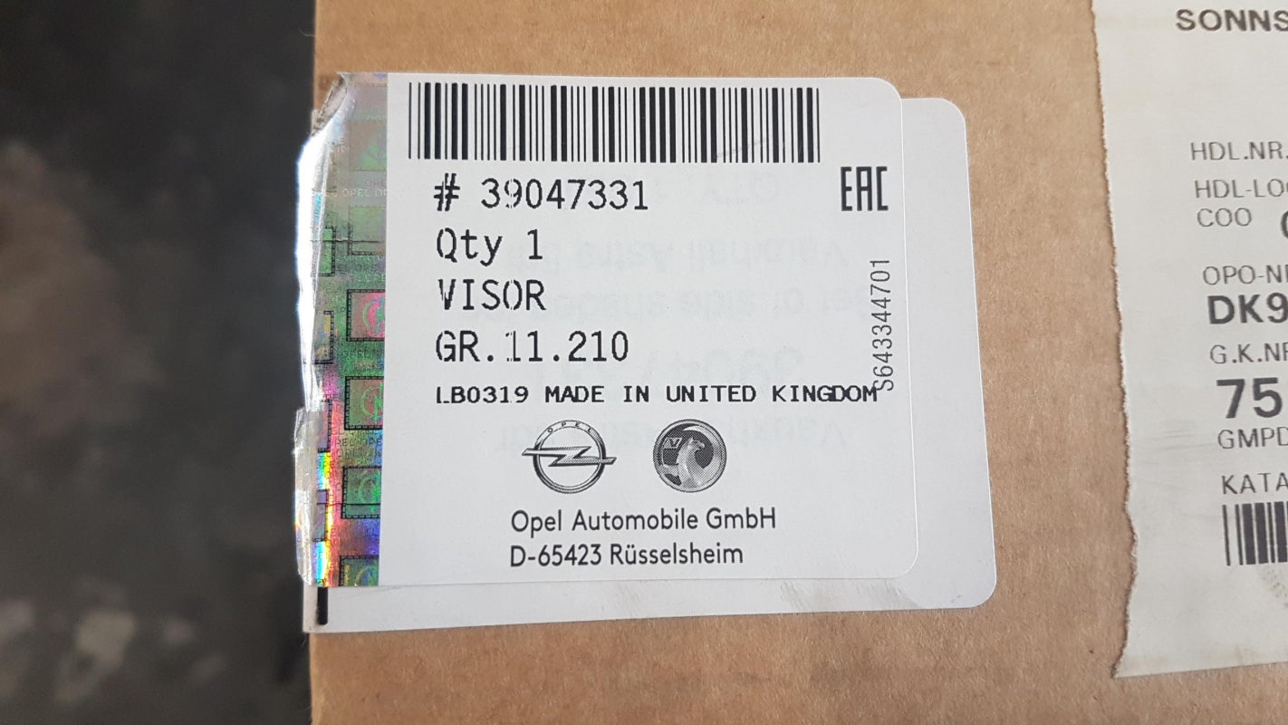 Original OPEL Astra-K '16-'19  Sonnenblenden Seitenscheiben 39047331