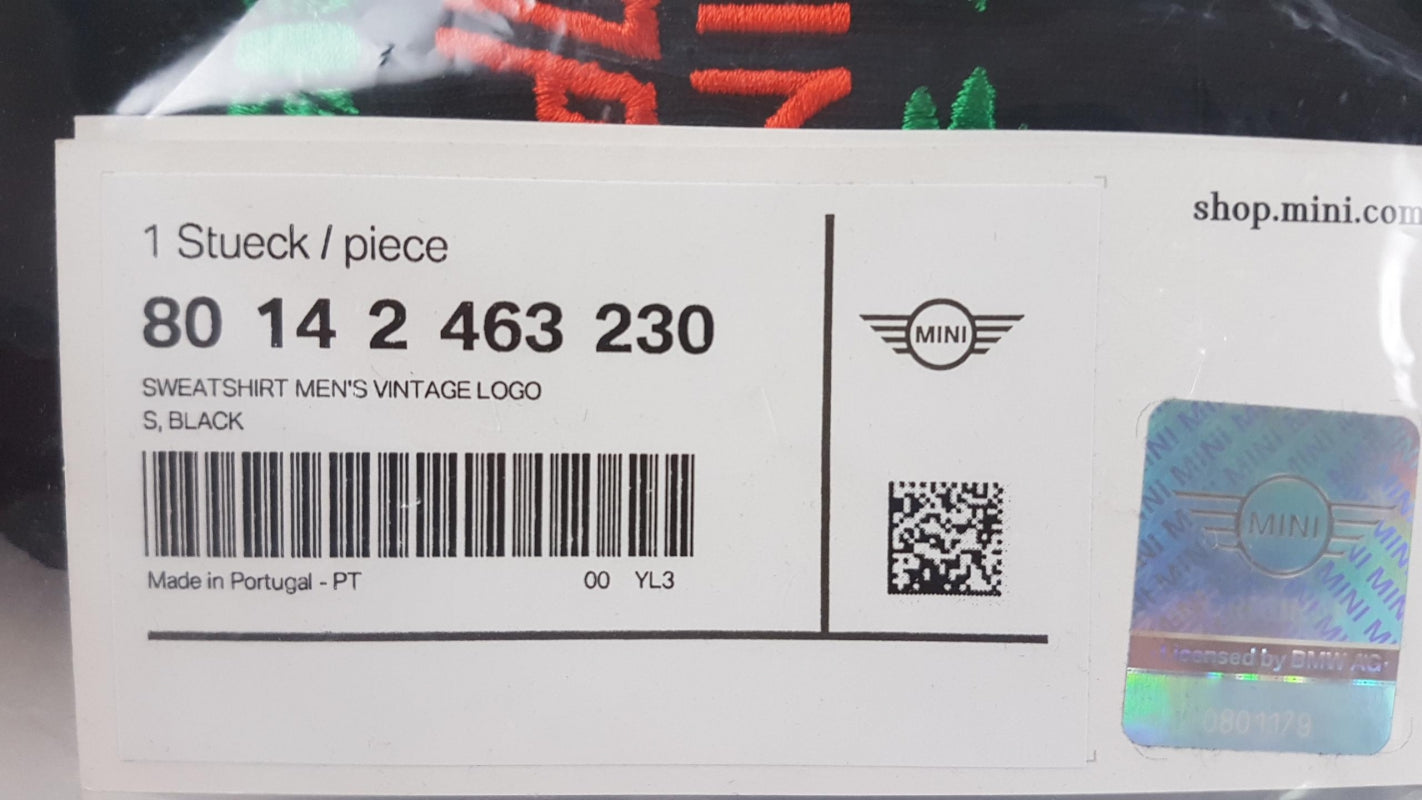 Original MINI Sweatshirt Herren Vintage Logo Schwarz Größe S 80142463230