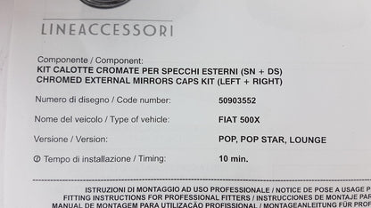Original FIAT 500X Spiegelabdeckungen Unterlage Kappen Chrome 50903552