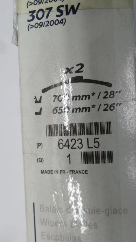 Original PEUGEOT 307 Aero Wischerblätter Satz 2-Stück 28”+26” 6423L5