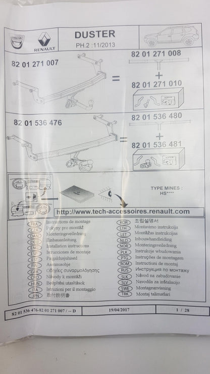 Original RENAULT DACIA Duster I Anhängerkupplung mit Montagesatz 8201271010