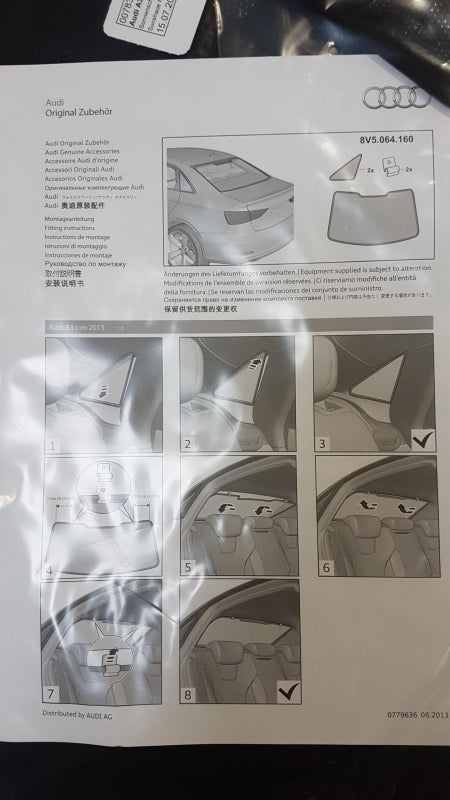 Original AUDI A3 Sonnenschutz für Heck- und Seitenscheibe 3-teilig 8V5064160