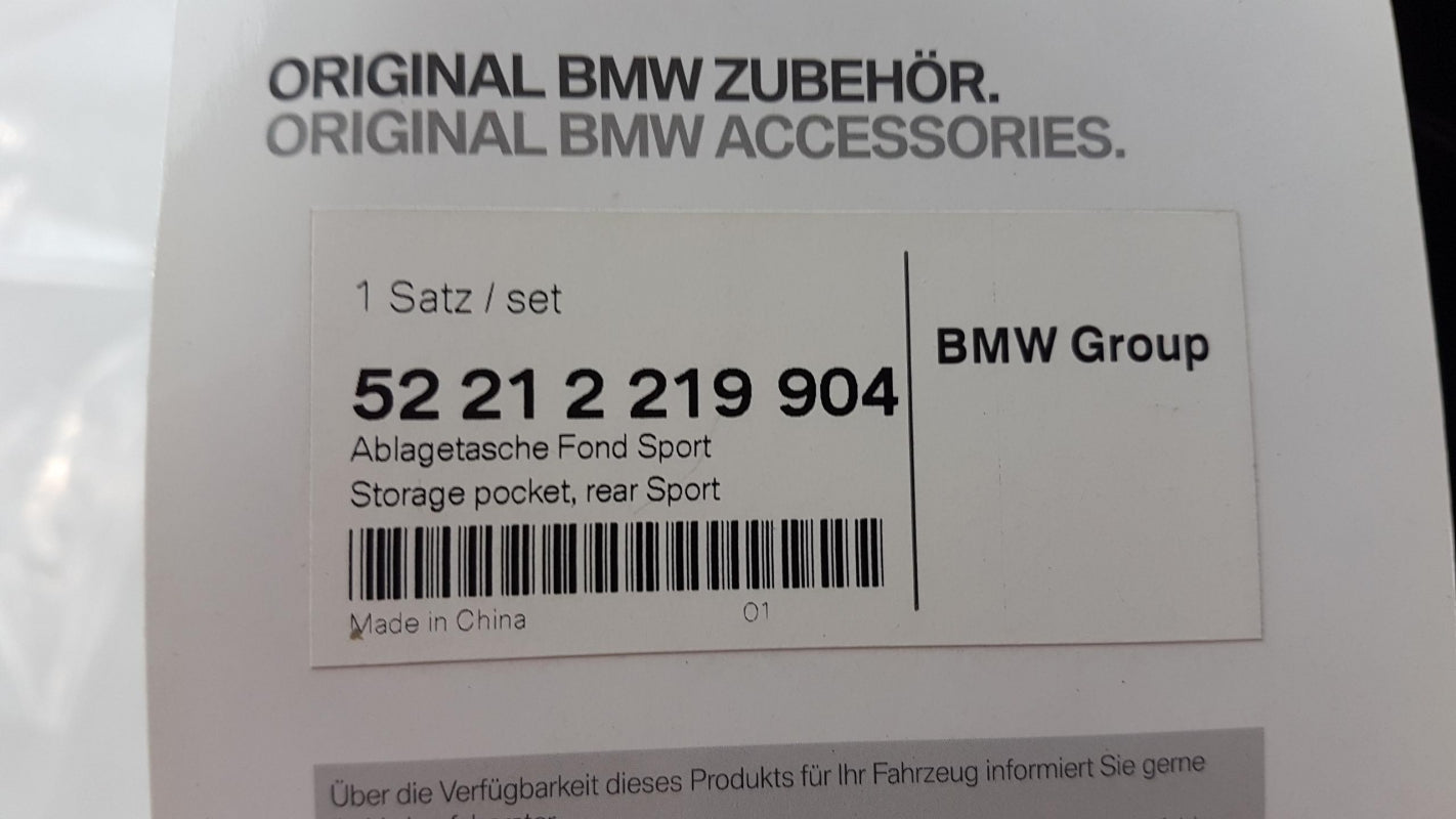 Original BMW Sport Line Ablagetasche Fond mit Getränkehalter Schwarz 52212219904