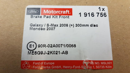 Original FORD Mondeo IV S-Max I Bremsbeläge Satz Vorne 1916756