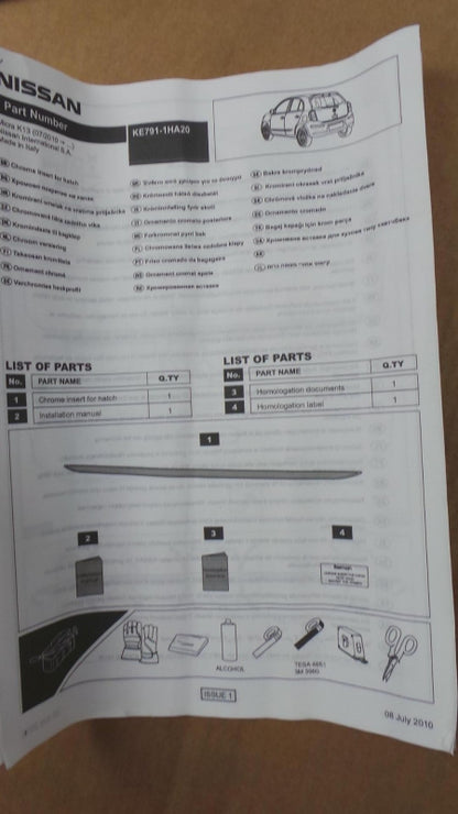Original NISSAN Micra (K13) '10-'16 Heckklappen Zierleiste chrom KE7911HA20