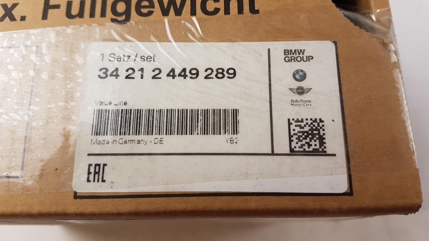 Original BMW 5er F10 Bremsbeläge mit Bremsbelagfühler hinten 34212449289