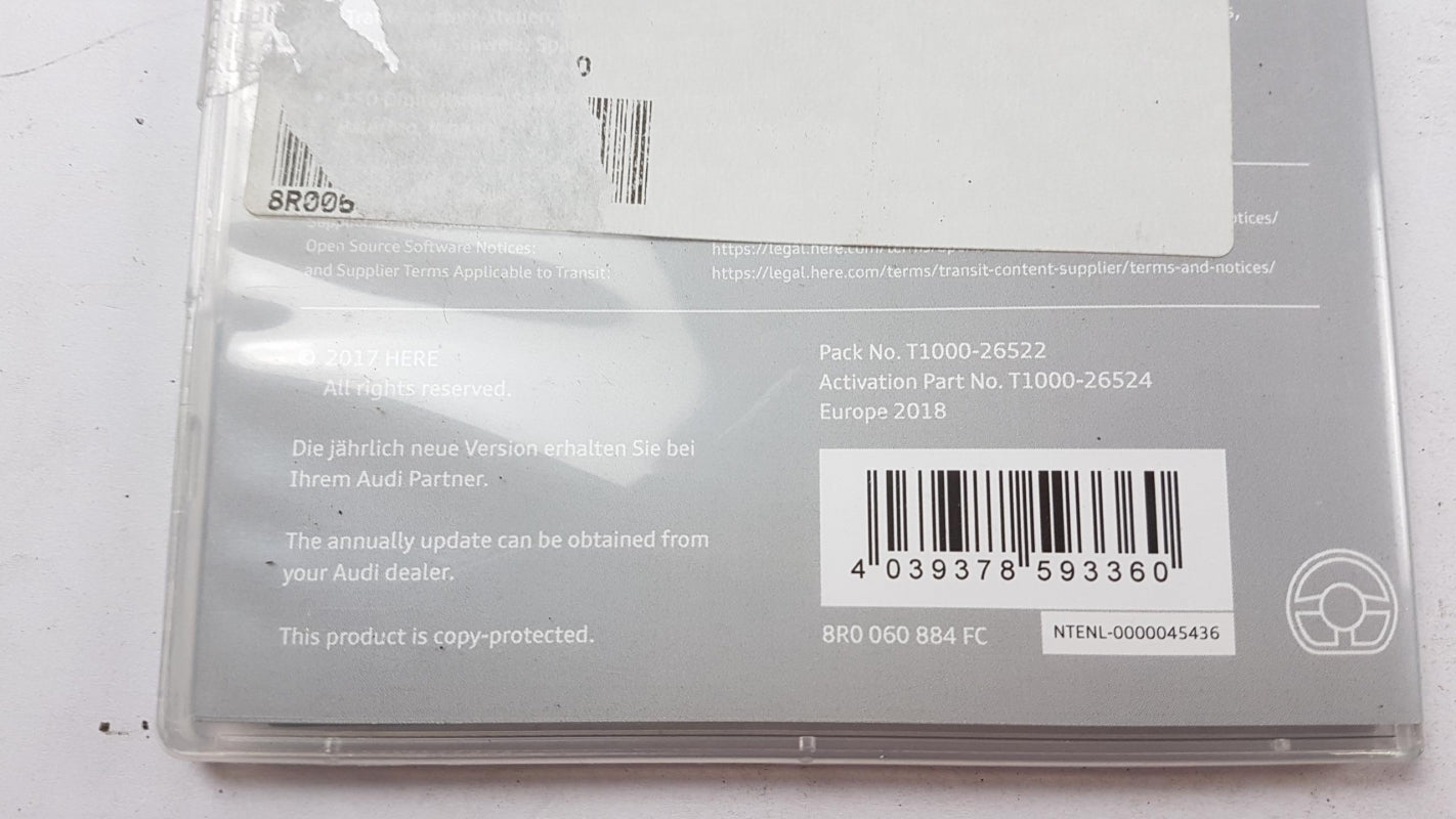 Original AUDI Aktivierungsdokument Europa Version 2018 (MMI 3G HDD) 8R0060884FC