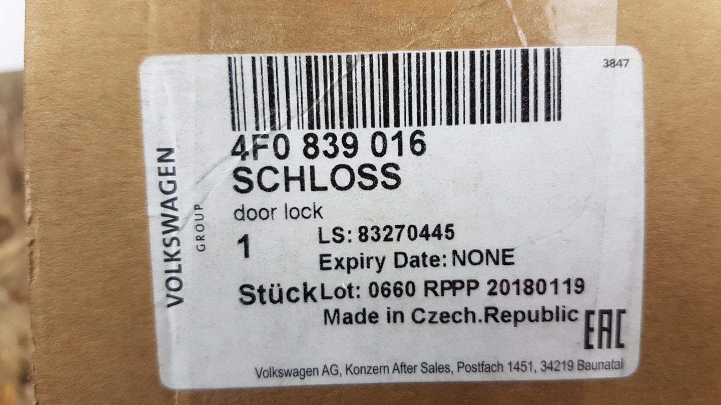 Original AUDI A3 II RS3 A6 RS6 (C6) A8 II Türschloss hinten rechts 4F0839016