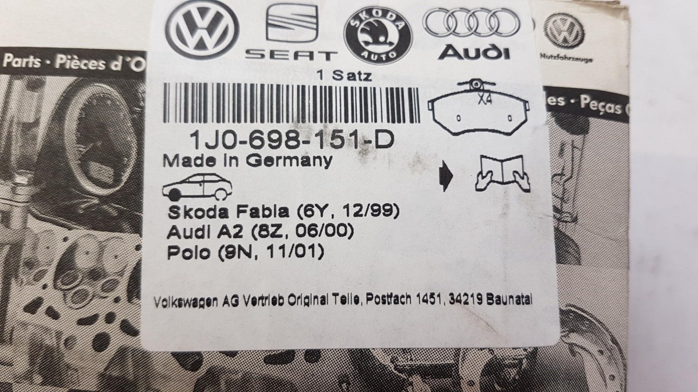 Original VW Polo SKODA Fabia Bremsbeläge + Warnkontakt vorne 1J0698151D