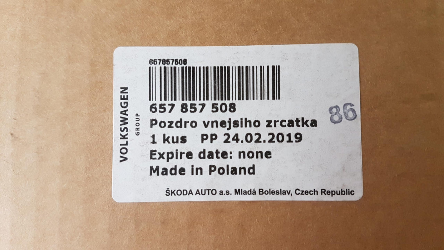 Original SKODA Kamiq Scala (NW) 2019- Außenspiegelgehäuse rechts 657857508