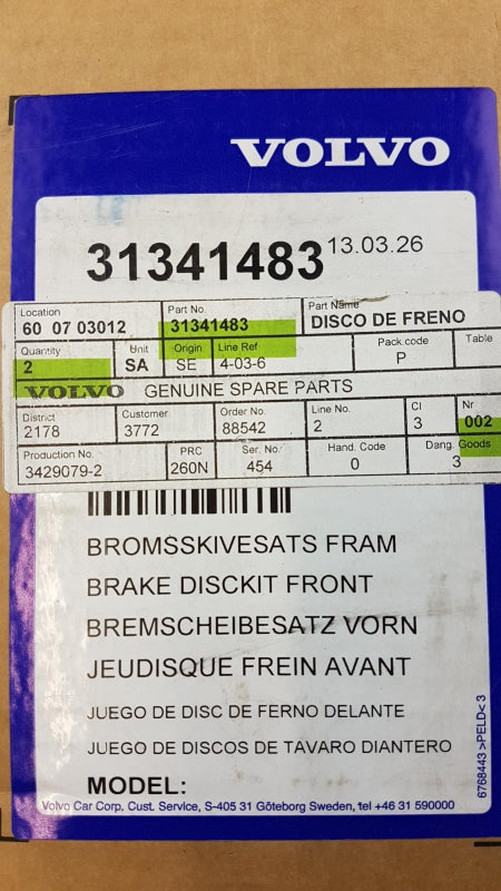 Original VOLVO S60 S80 V60 V70 XC70 Bremsscheibe (1 stück) hinten 31341483