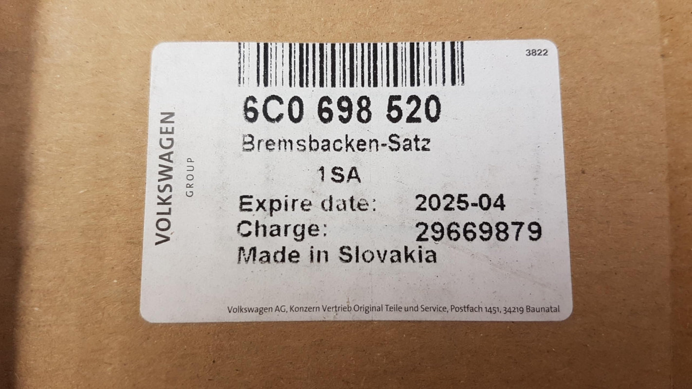 Original VW Up! Polo 6R SKODA Fabia NJ SEAT Ibiza Mii Bremsbackensatz 6C0698520