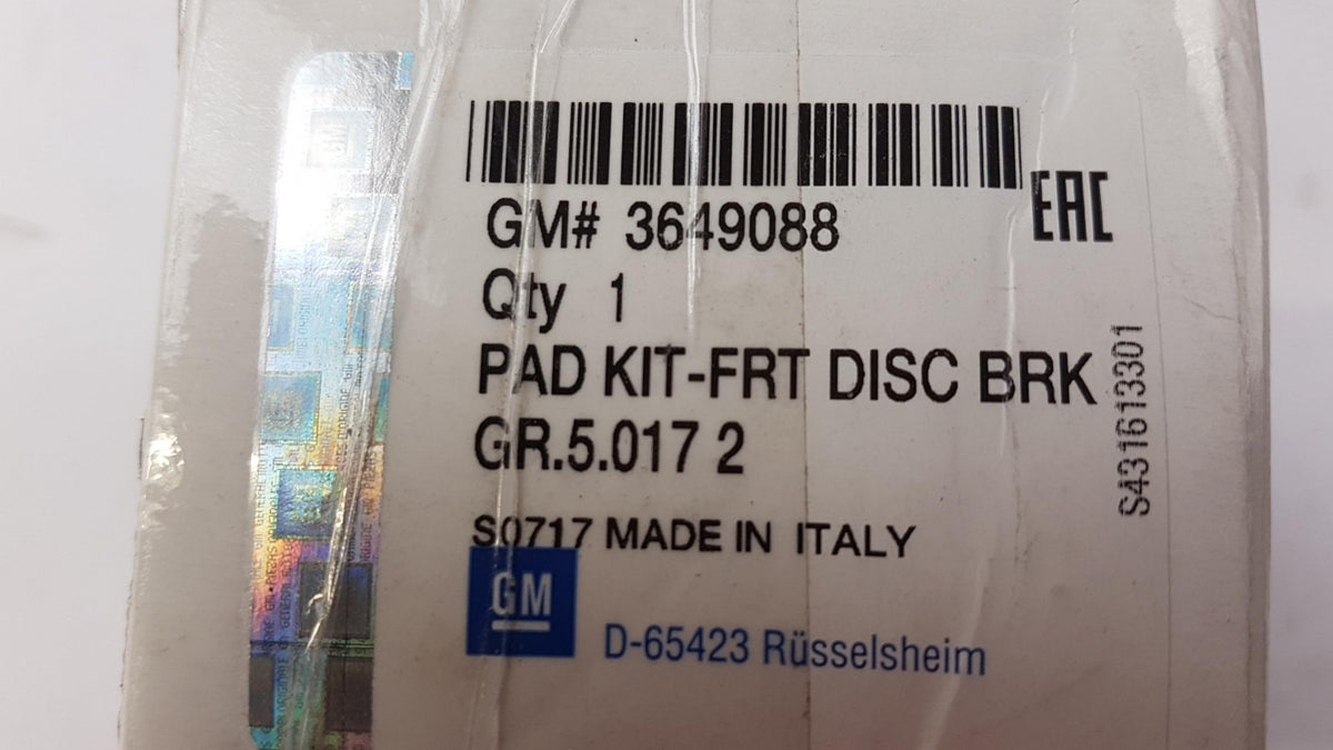 Original OPEL Crossland X Bremsbeläge Satz Vorne 3649088