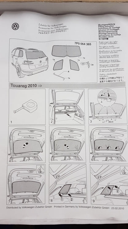 Original VW Touareg Sonnenschutz für hinteren Scheiben 3-teilig 7P0064365
