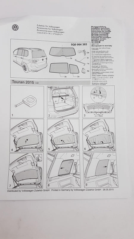 Original VW Touran '16-'20 Sonnenschutz Satz (5-Stück) Hinten Schwarz 5Q0064365
