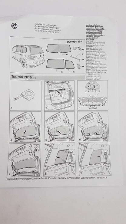 Original VW Touran '16-'20 Sonnenschutz Satz (5-Stück) Hinten Schwarz 5Q0064365
