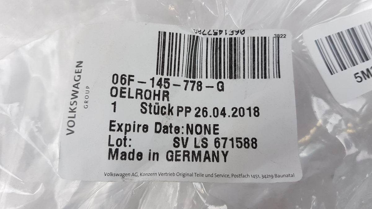Original OE Volkswagen Turbolader Ölleitung 06F145778G