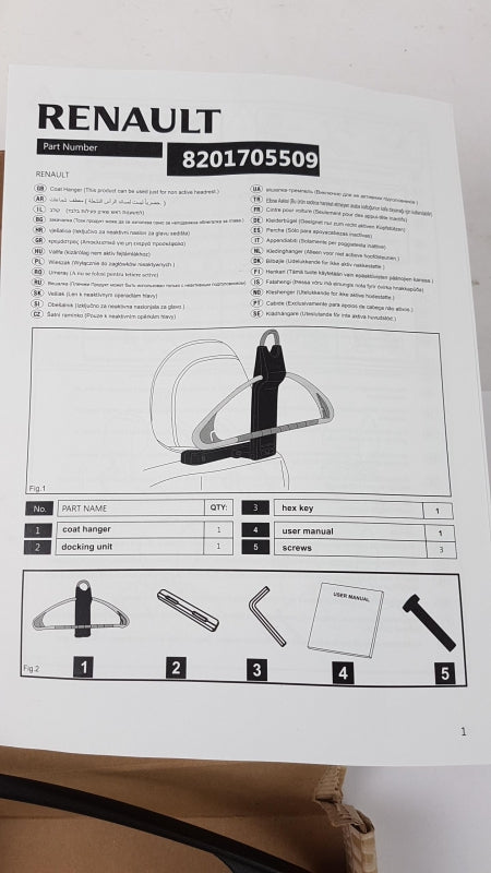 Original RENAULT Clio III Megane IV Kleidung / Taschen Kleiderbügel 8201705509