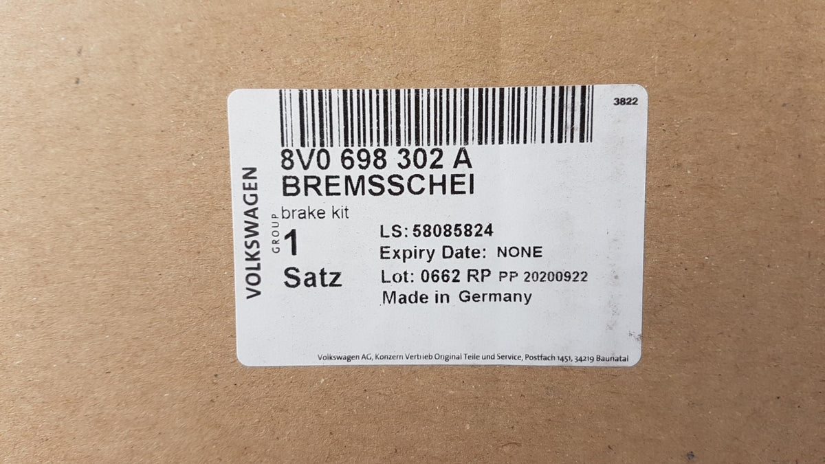 Original VW Golf VII Mk7 (5G) 2 Bremsscheiben + 4 Bremsbeläge vorne 8V0698302A