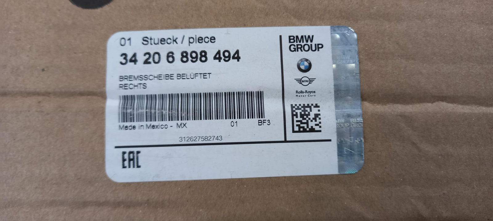 Original BMW X5 X6 X7 Bremsscheibe (1 Stück) hinten rechts 34206898494