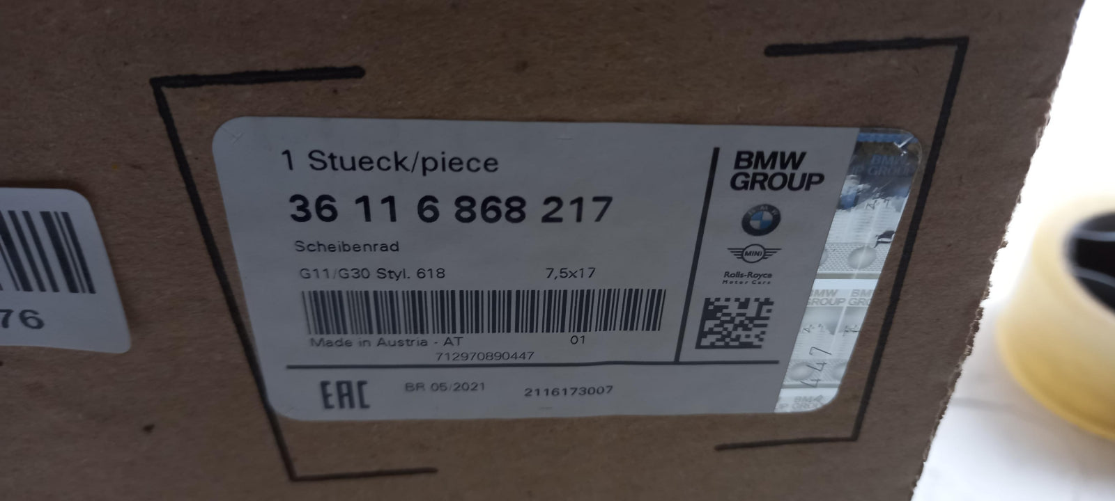 Original BMW 5' G30 G31 G38 7' G11 G12 Alufelge V-Speiche 17 Zoll 36116868217