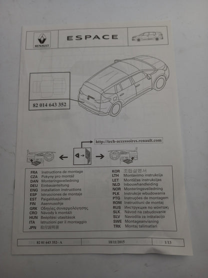 Original RENAULT Espace V Easyflex Innenteppich Kofferraummatte 8201643352