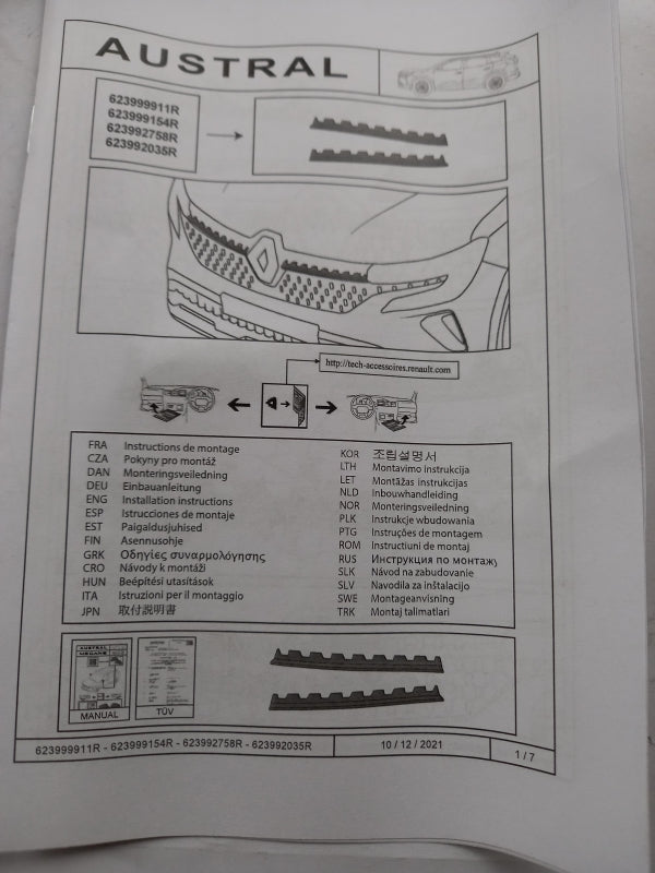 Original OE RENAULT Kühlergittereinsatz 623992758R