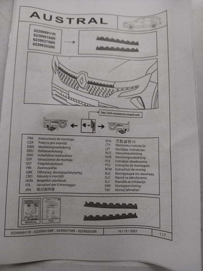 Original OE RENAULT Kühlergittereinsatz 623992758R