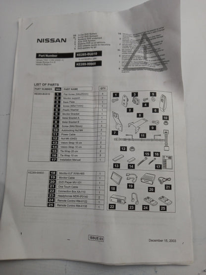 Original NISSAN Almera Tino V10M Auto DVD System Einbausatz KE285BU010