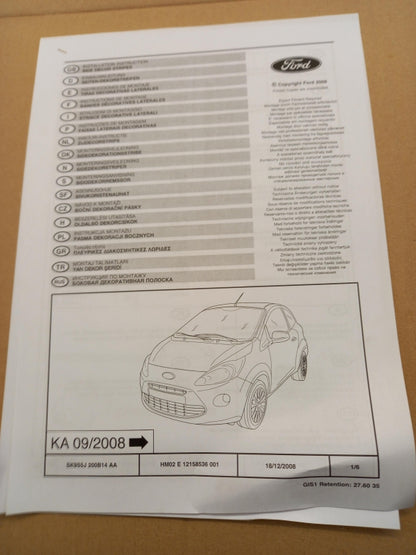 Original FORD KA 2008- (CCU) Seiten-Dekorstreifen Grand Prix White 1570425