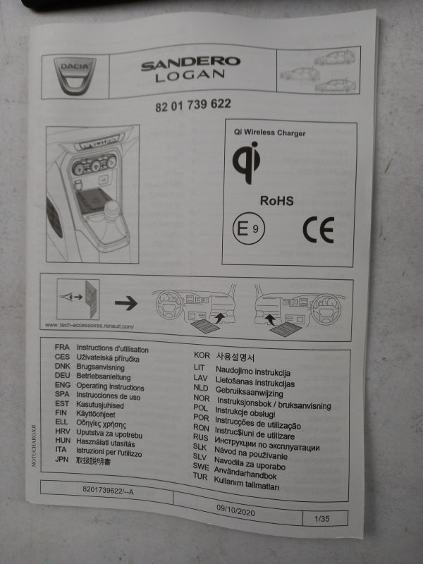 Original DACIA Sandero III 2021- Logan III 2021- Induktionsladegerät 8201739622