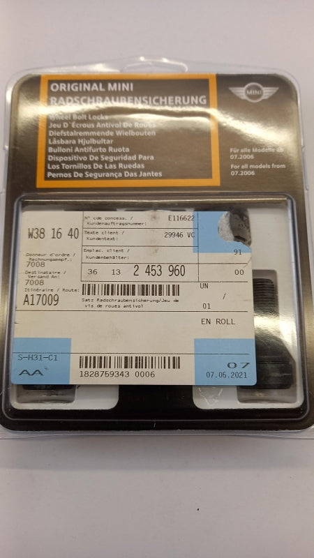 Original BMW MINI F54 F55 R60 Radschraubenschloss-Satz M14x1,25 36132453960