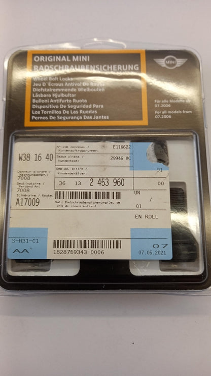 Original BMW MINI F54 F55 R60 Radschraubenschloss-Satz M14x1,25 36132453960