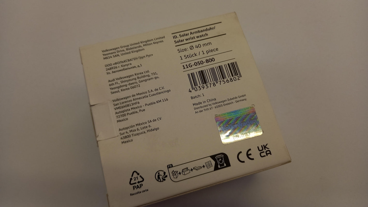 Original Volkswagen ID. Solar Armbanduhr 40mm Holzgehäuse schwarz 11G050800
