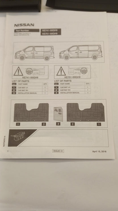 Original NISSAN NV300 Gummifußmatten 1 Reihe KE74100QH9