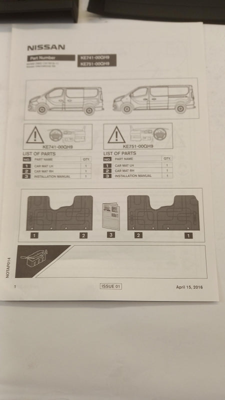 Original NISSAN NV300 Gummifußmatten 1 Reihe KE74100QH9