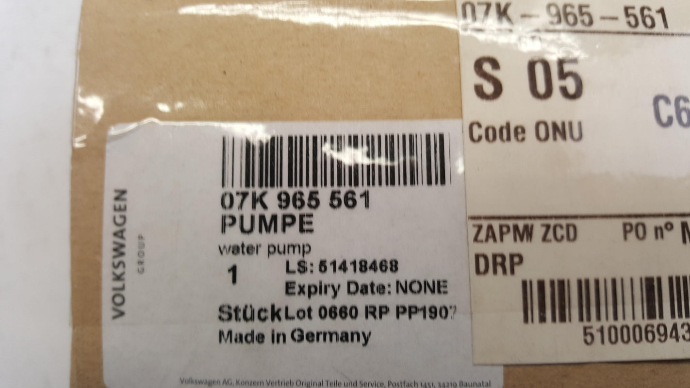 Original OE Volkswagen Zusätzliche Wasserpumpe 07K965561